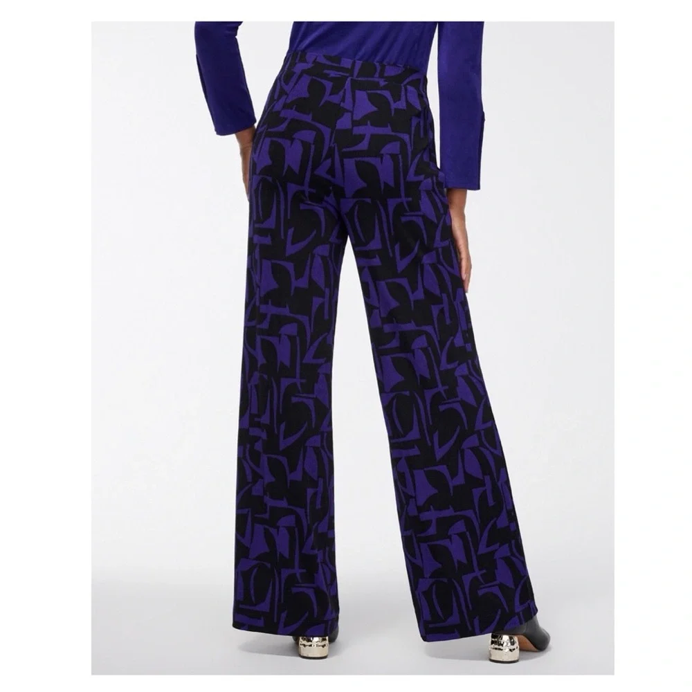 NWOT Chico's Purple and Black Abstract Print Wide Leg Pants